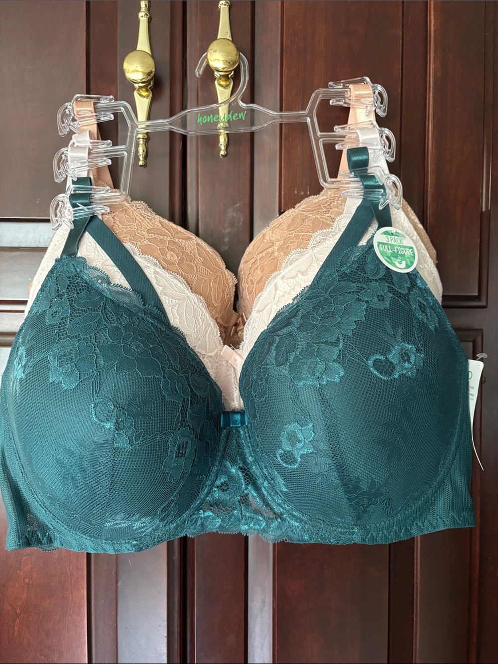 Honeydew Intimates Lace Full-Cover Bra in Teal and Nude Set